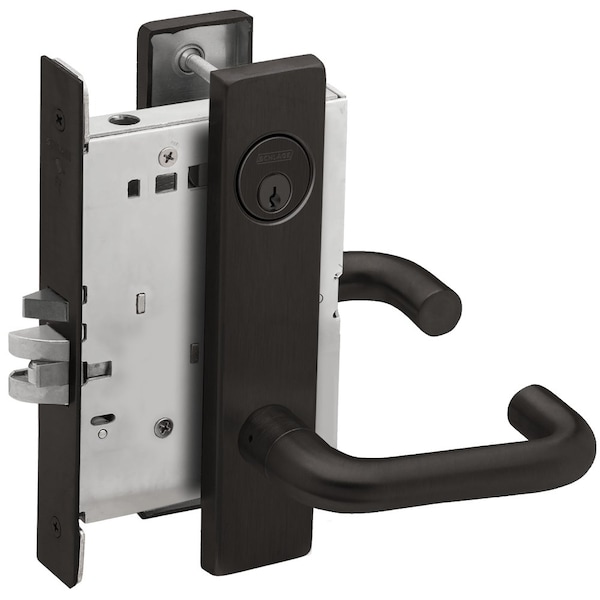 Schlage Grade 1 Storeroom Mortise Lock, Conventional Cylinder, S123 Keyway, 03 Lever, L Escutcheon, Flat Bla L9080P 03L 622 - main